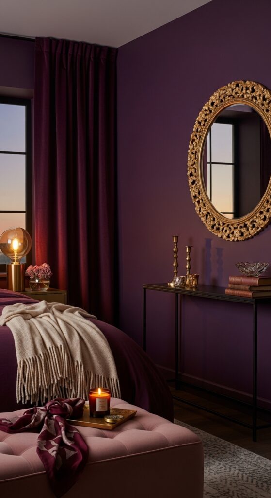Deep Plum Walls with Metallic Gold Accents
