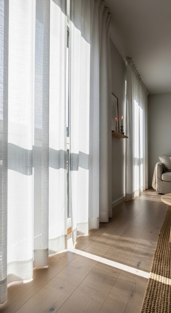 Floor-to-Ceiling Sheer White Curtains