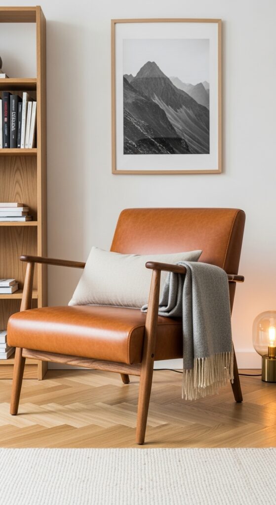 Leather Accent Chair in Cognac Brown