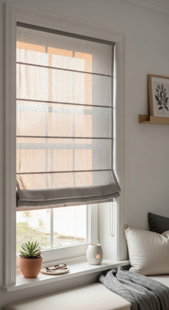 Light Grey Linen Roman Shades