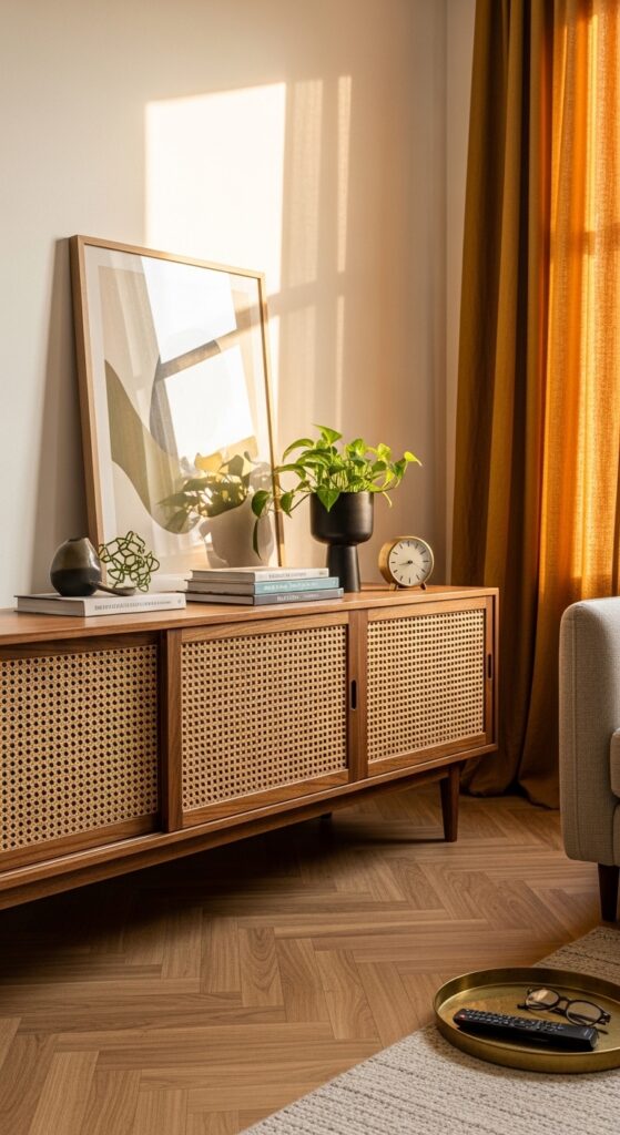 Low-Profile Media Consoles with Sliding Doors