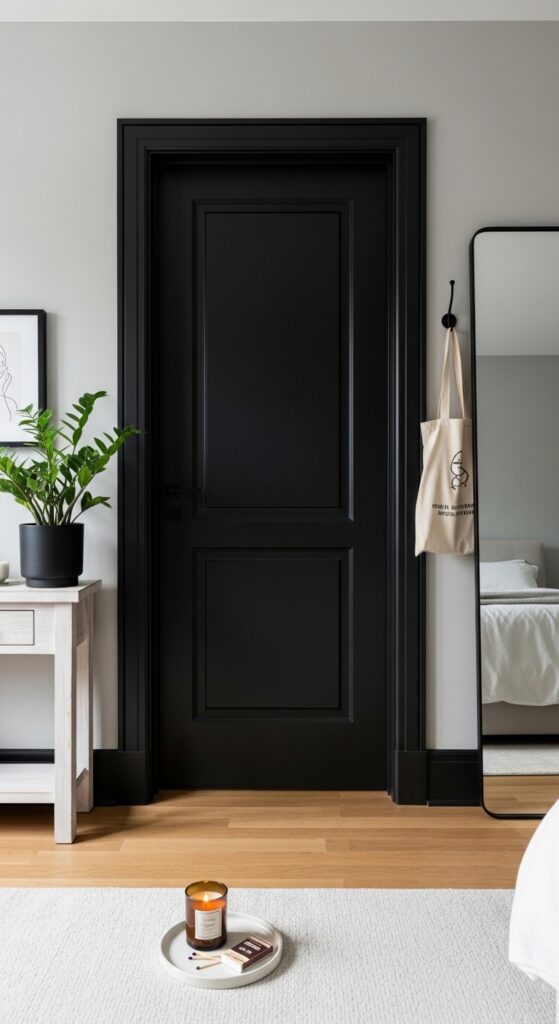 Matte Black Door and Trim with Light Gray Walls