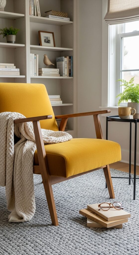 Mustard Yellow Accent Chairs with Angled Arms