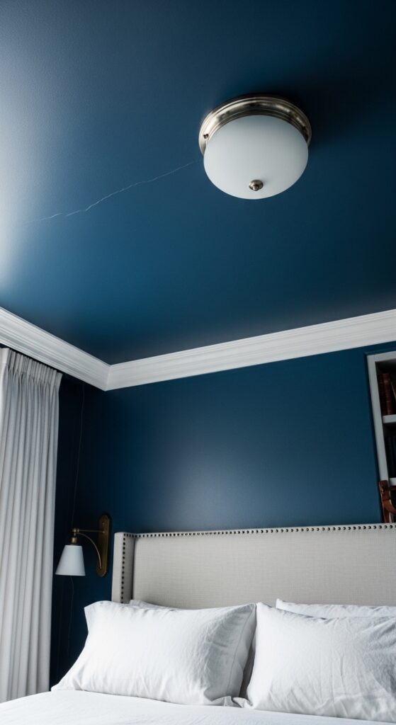 Navy Blue Ceiling with White Crown Molding