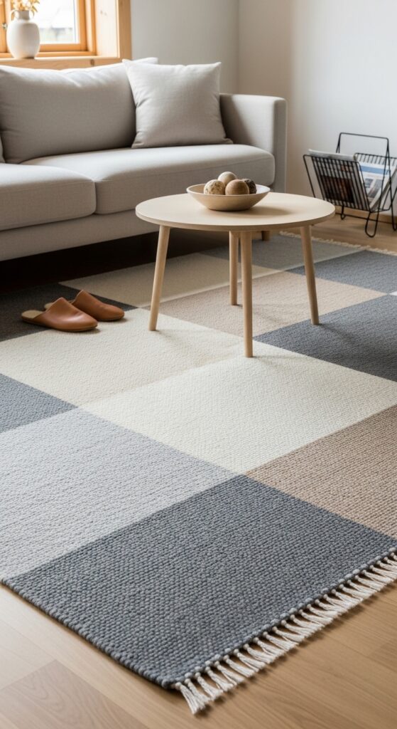 Neutral Color Block Rug with Geometric Pattern