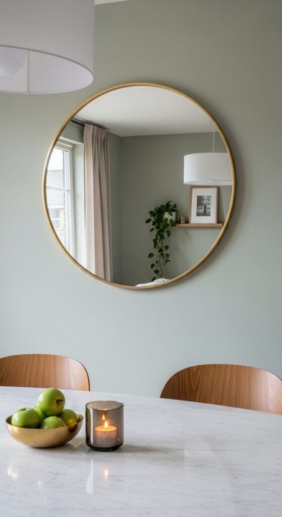 Oversized Round Mirror Above the Dining Table