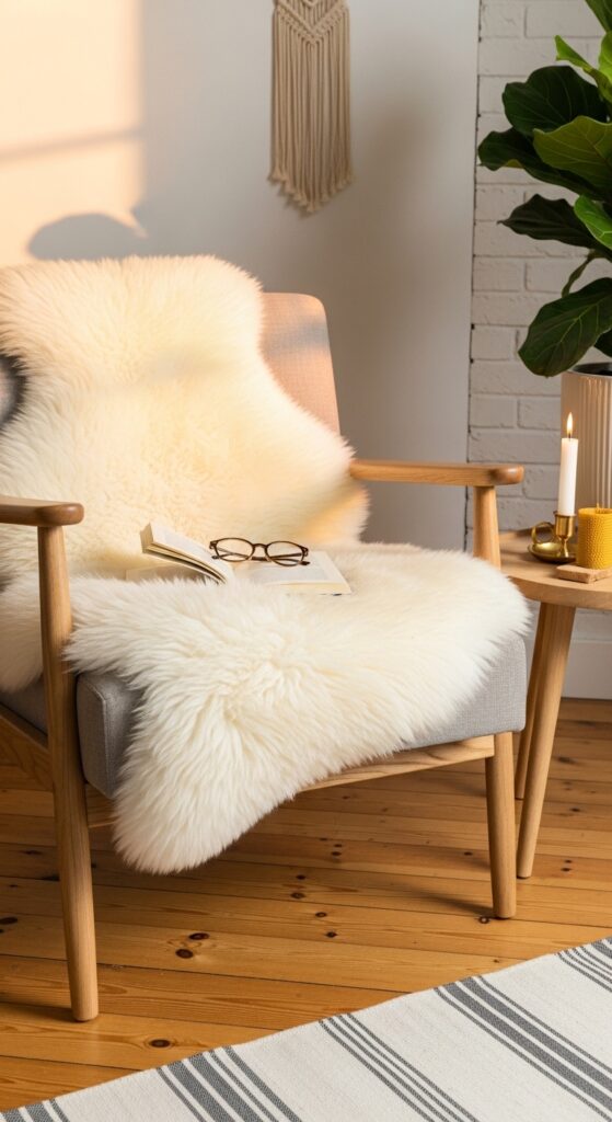 Sheepskin Rug Draped Over Seating