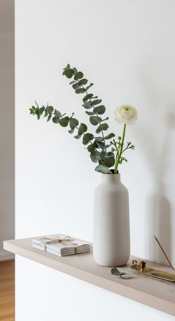 Simple White Ceramic Vase with Single Stem