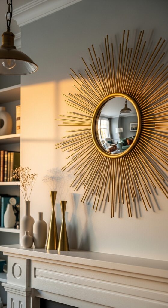 Sunburst Mirrors Above the Mantel