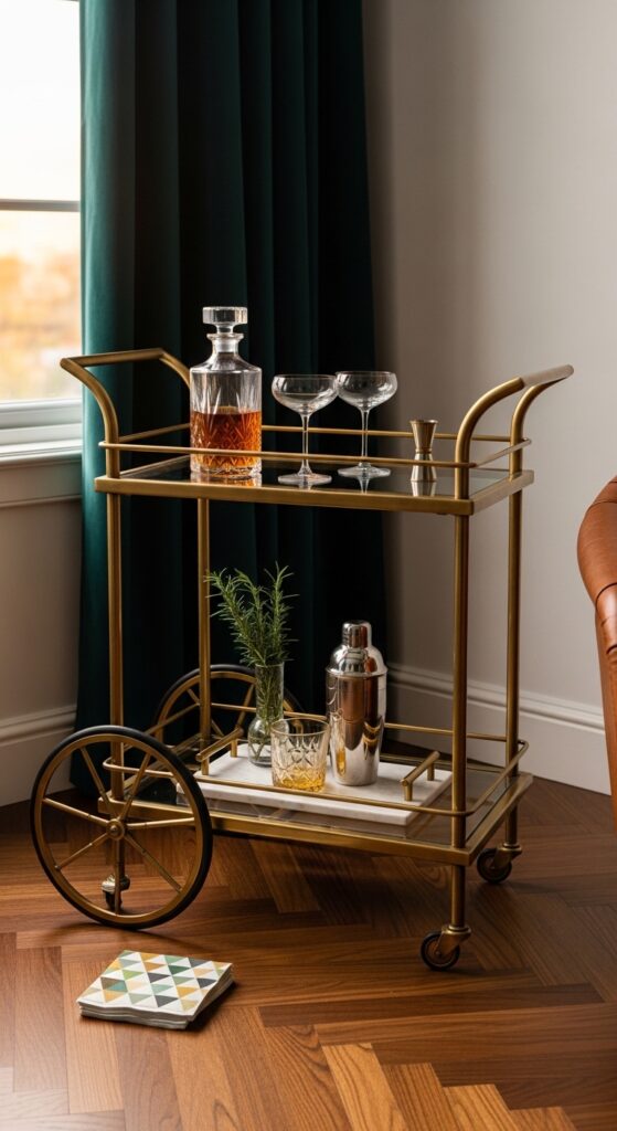 Vintage Bar Carts with Brass and Glass