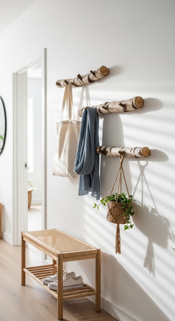 Wall-Mounted Birch Branch Hooks